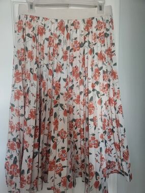 Grace Karin White Midi Skirt with Coral Floral Print